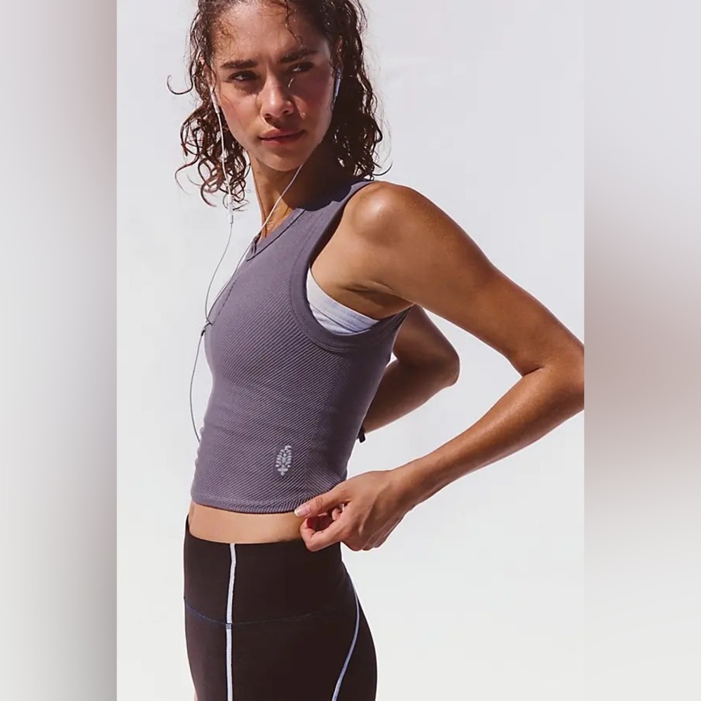 Free People Gray Ribbed Crop Tank Top - Picture 2 of 4